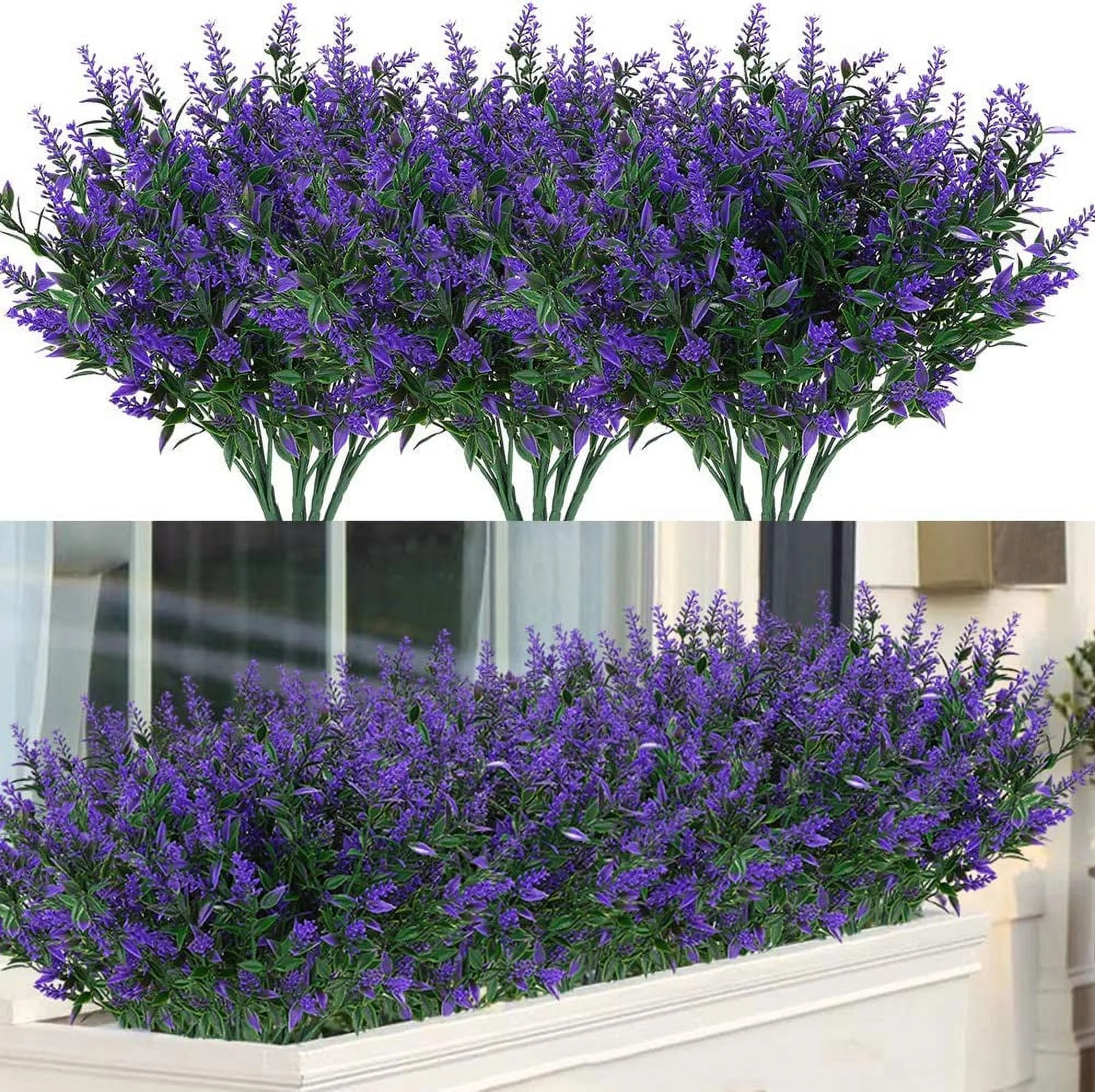12 Bundles Artificial Lavender Fake Flowers Outdoor UV Resistant Plants Plastic Shrubs for Hanging Flowerpot Indoor Outside Windows Decorations(Purple)