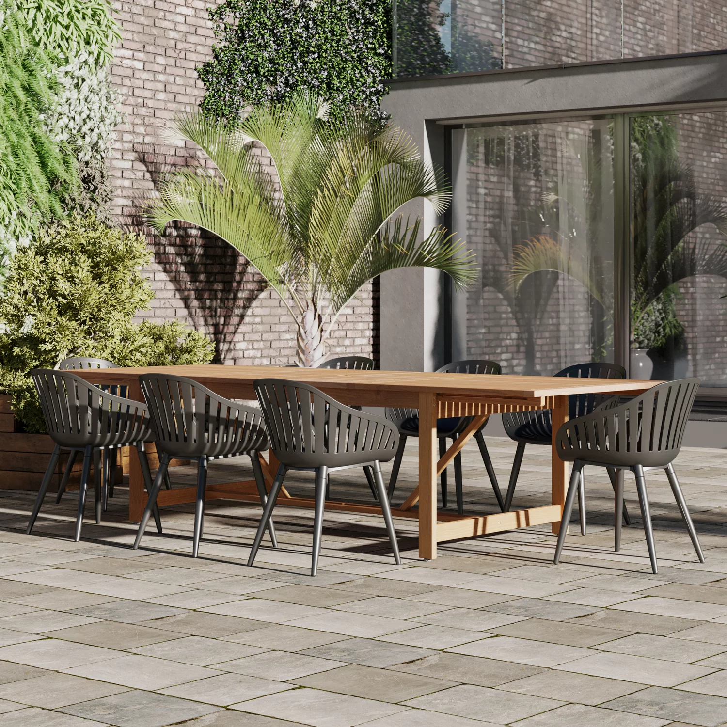 Amazonia 9 Piece Rectangular Patio Dining Set W/Black Aluminium Chairs