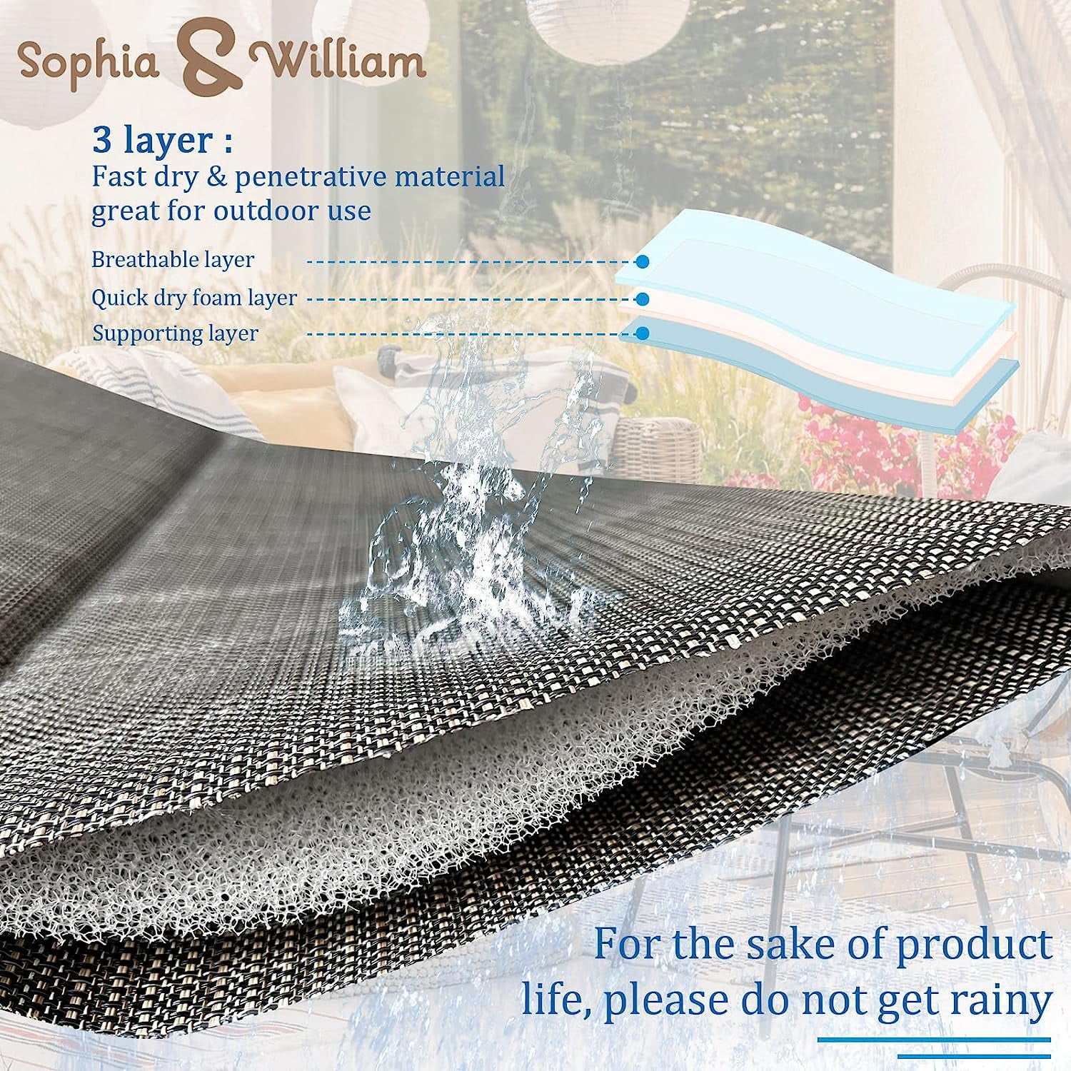 & William Patio Dining Set 5 Pieces Outdoor Furniture Set for 4 Patio Swivel Chairs Textilene with 1 Metal Umbrella Table 6 Person for Lawn Garden