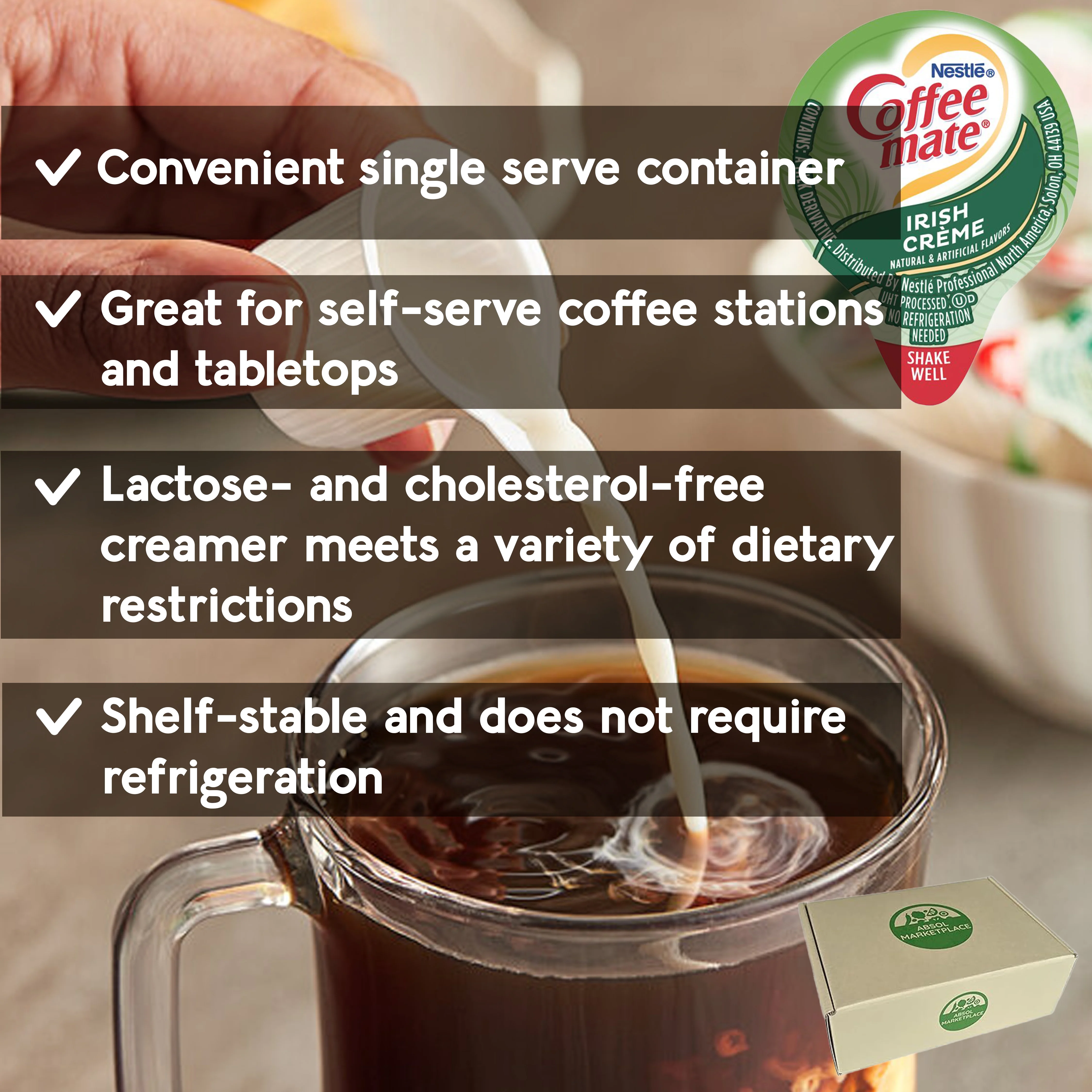 Nestle Coffee-Mate Irish Creme Single Serve Non-Dairy Creamer, 0.4 oz l Pack of 50