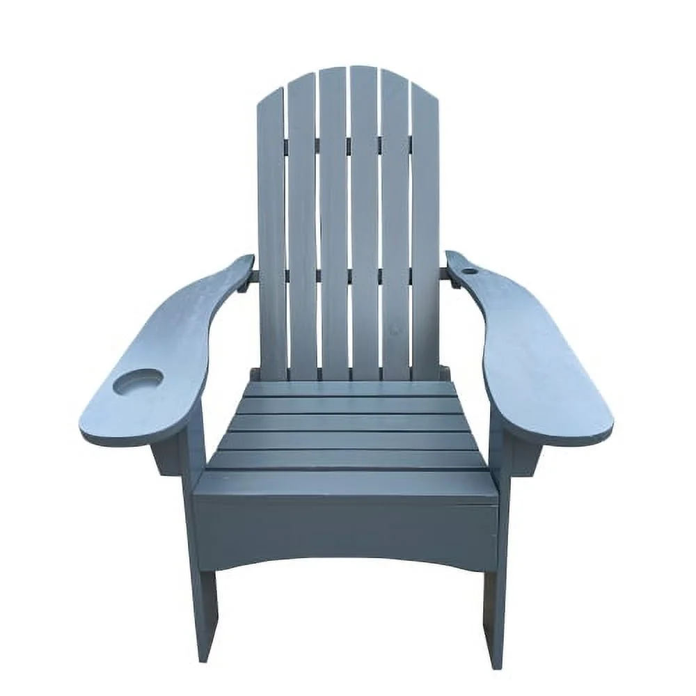 Buumin Outdoor or indoor Wood Adirondack chair with an hole to hold umbrella on the arm ,Gray