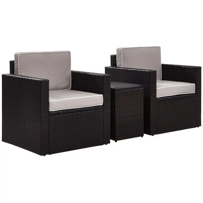 Palm Harbor   3Pc Outdoor Wicker Chair Set Gray/Brown - Side Table & 2 Chairs