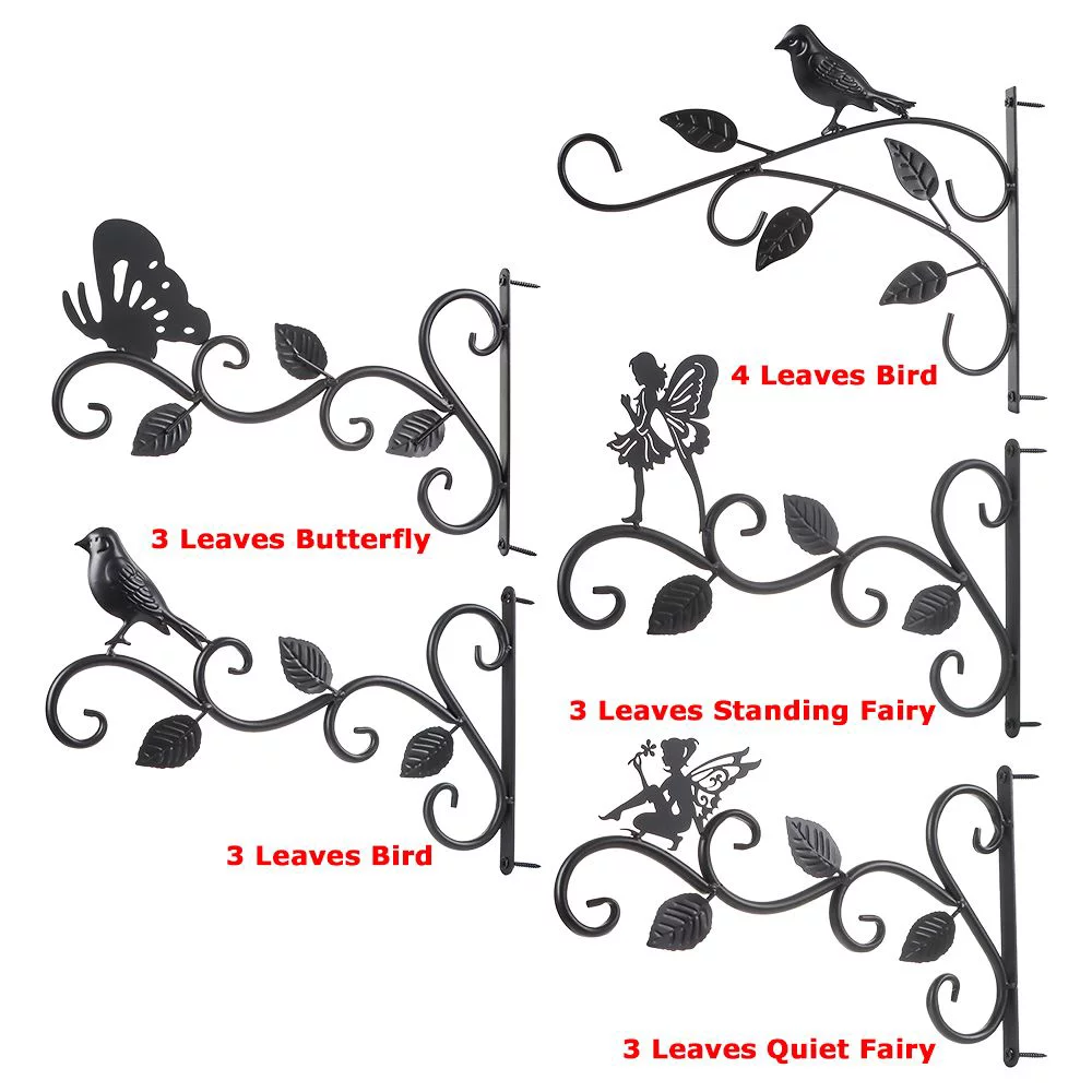 Backyard Durable Metal Outdoor Garden Plant Hanger Hook Hanging Basket Brackets Hooks Plant Hanger 3 LEAVES BIRD