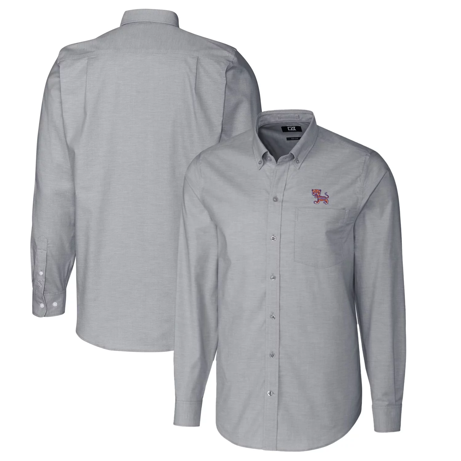 Men's Cutter & Buck Charcoal Clemson Tigers Vault Stretch Oxford Long Sleeve Button-Down Shirt
