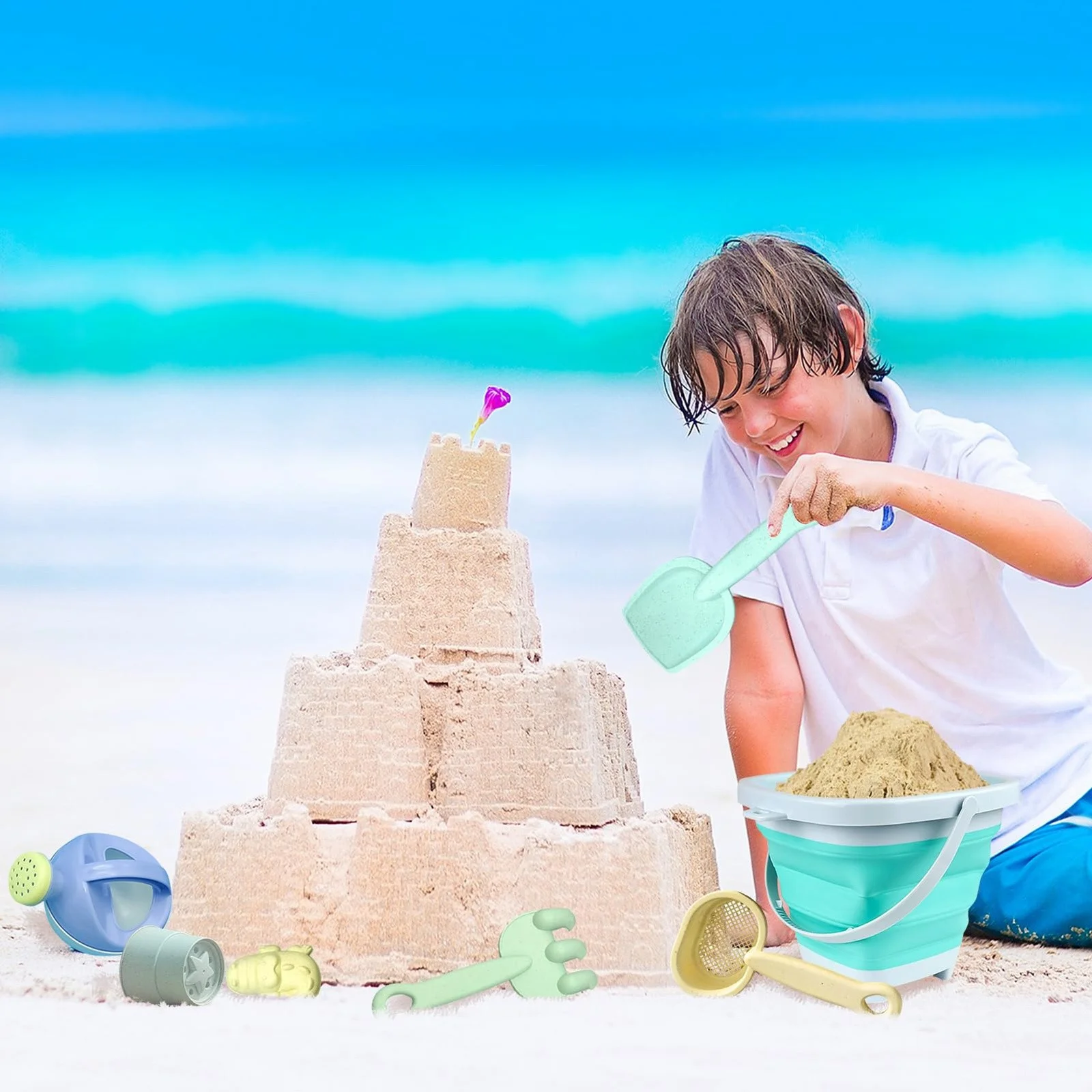 WalGRHFR Girls Toys Beach Toy Set New Water Play Beach Folding Bucket Sand Digging Shovel Children'S Beach Sand Playing tool Set