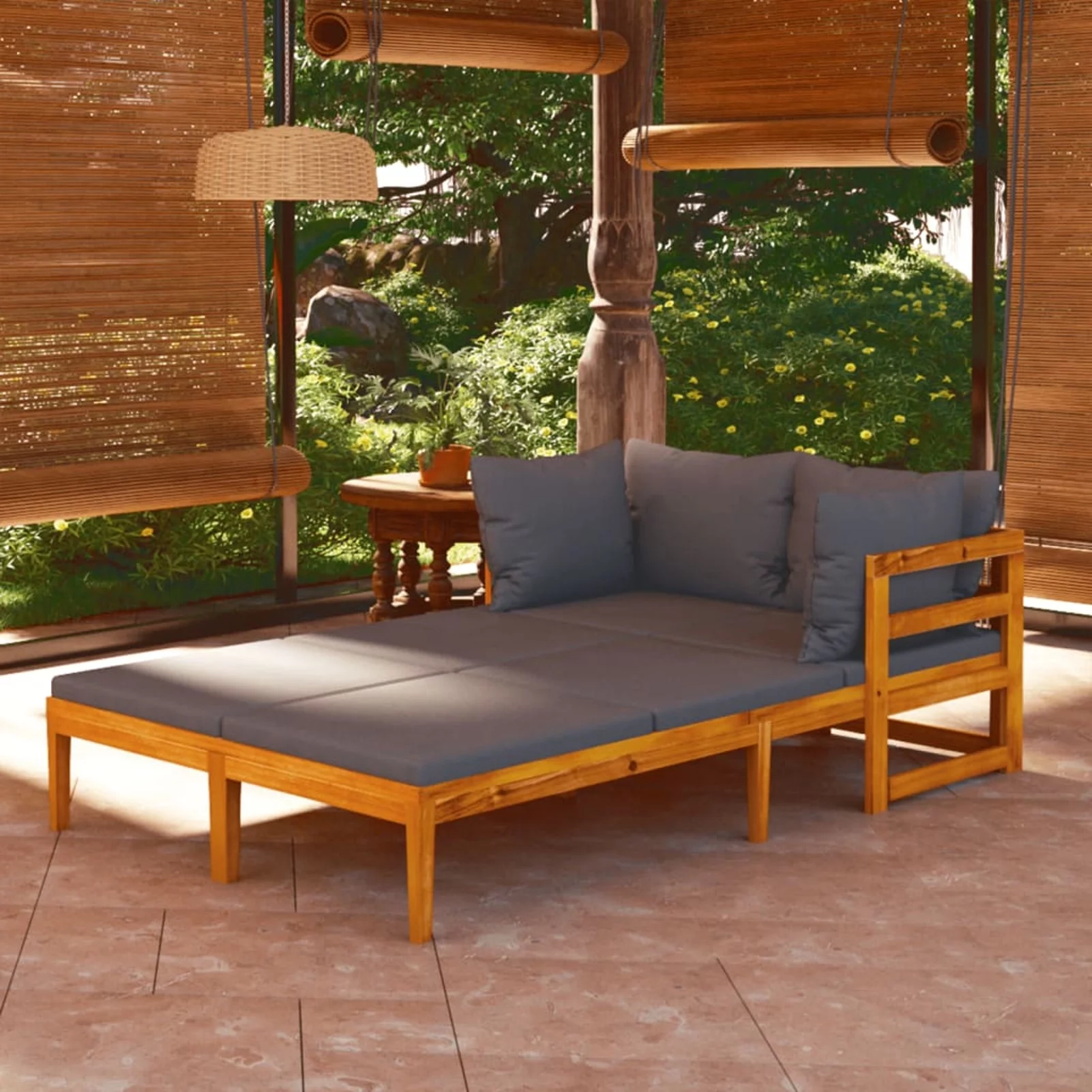 Suzicca Sun Loungers with Dark Gray Cushions 2 pcs Acacia Wood