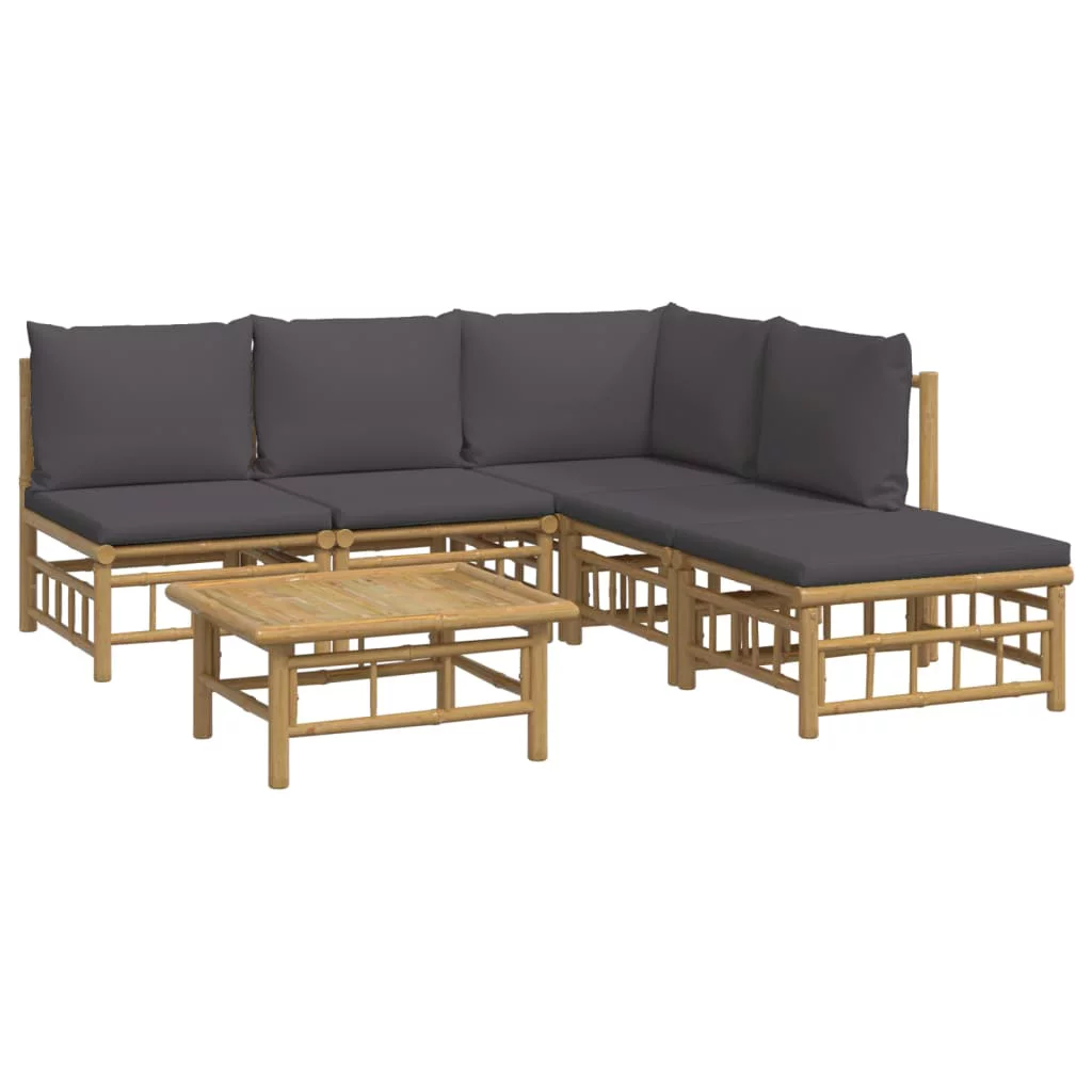 Dcenta 6 Piece Patio Set with Dark Gray Cushions Bamboo