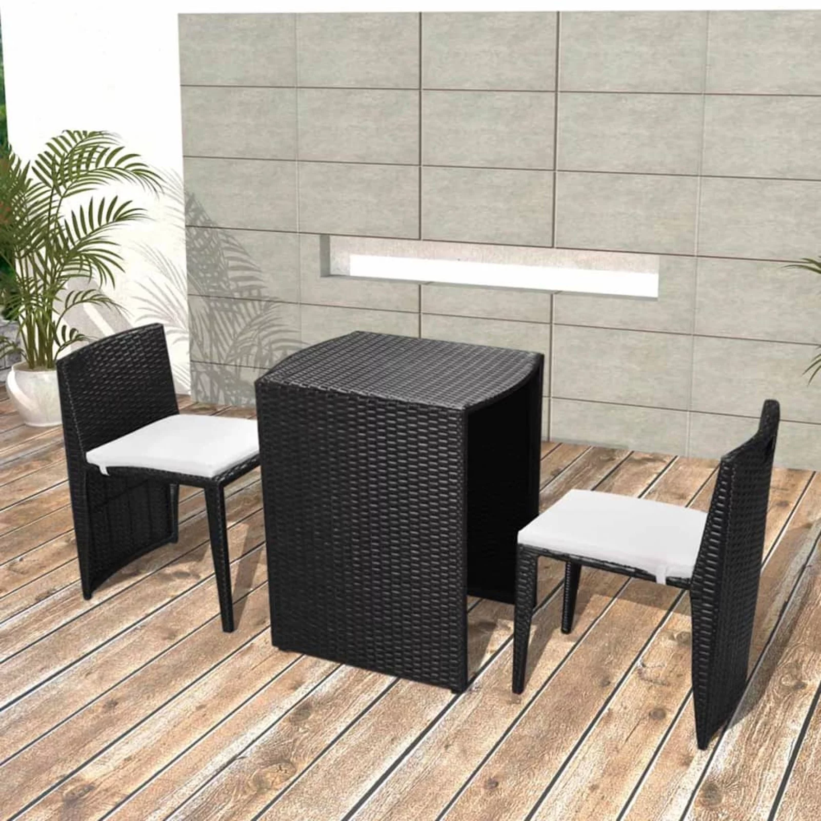 Aibecy 3 Piece Bistro Set with Cushions Poly Rattan Black