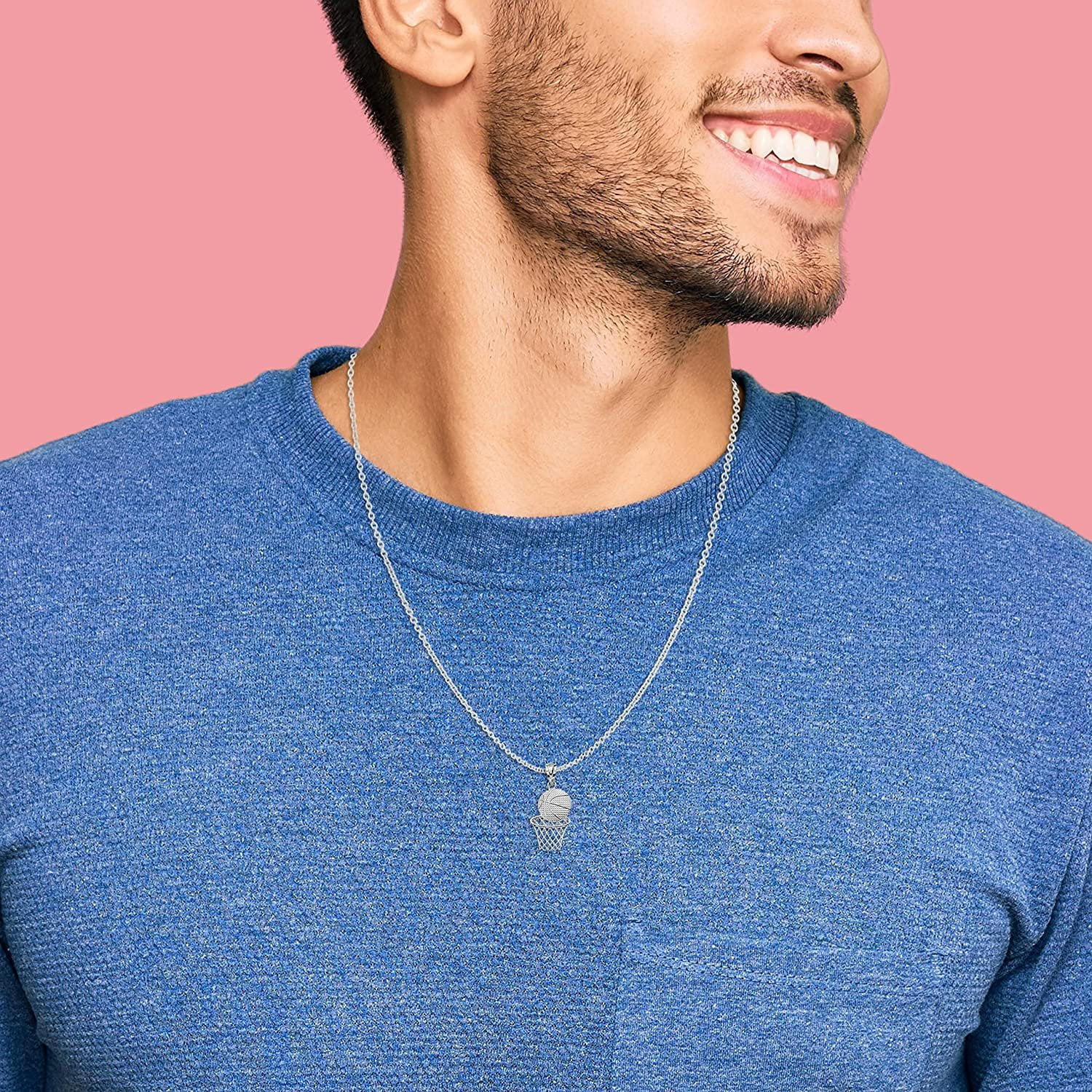 10k White Gold Basketball Hoop Sports Pendant Necklace, 22