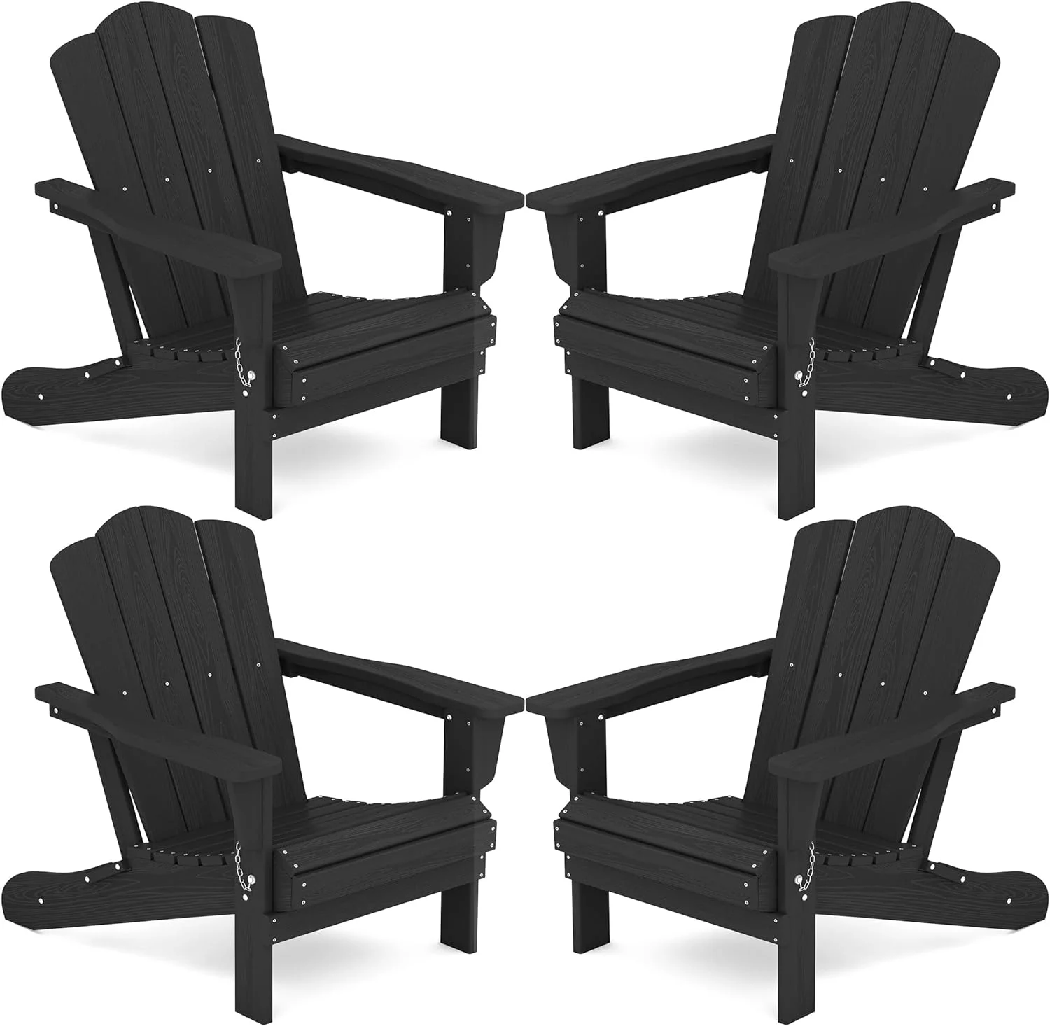 KINGYES Folding Adirondack Chair Set of 4, HDPE All-Weather Folding Adirondack Chairs, Outdoor Patio Weather Resistant Adirondack Chair for Deck Lawn fire Pit, Black