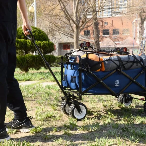 Fithood Collapsible Heavy Duty Beach Wagon Cart Outdoor Folding Utility Camping Garden Beach Cart with Universal Wheels Adjustable Handle Shopping (blue)