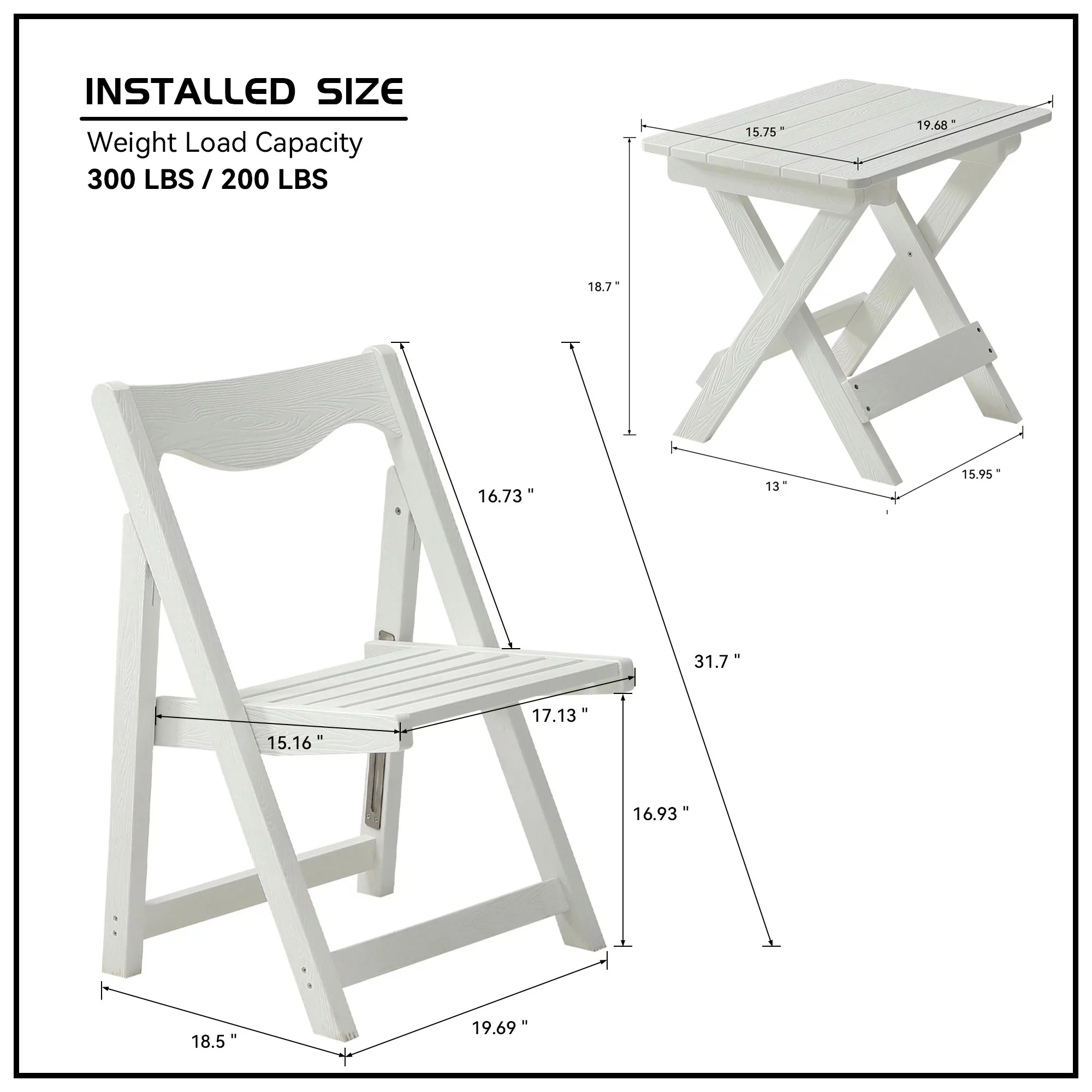 Homiyad Foldable Small Table and Chair Set with 2 Chairs and Rectangular Table White