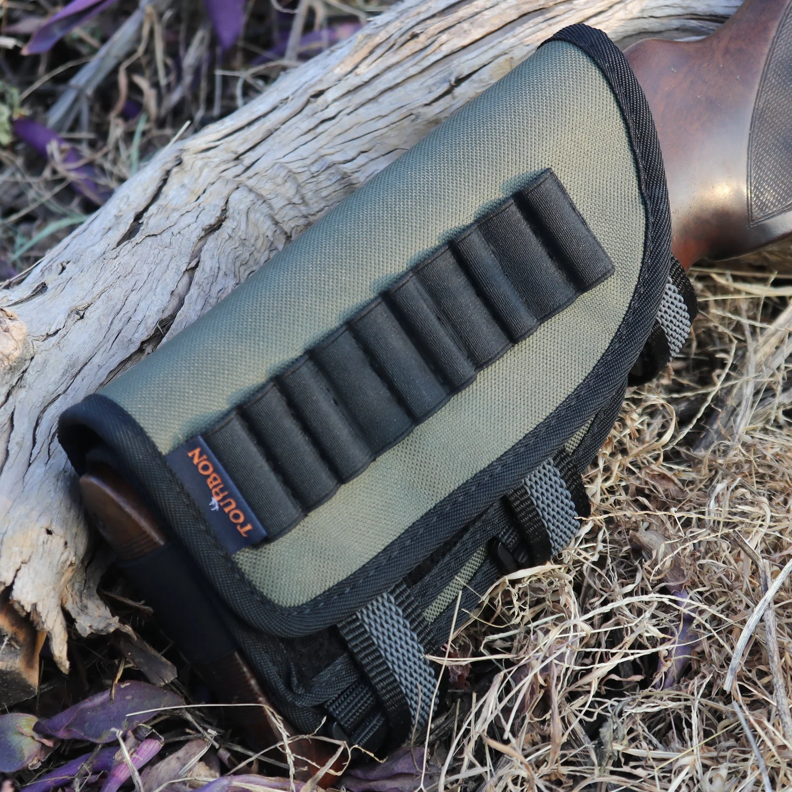 TOURBON Rifle Cheek Weld Riser Rest Comb Raiser with Ammo Holder Shooting Nylon Neoprene-Green/Black