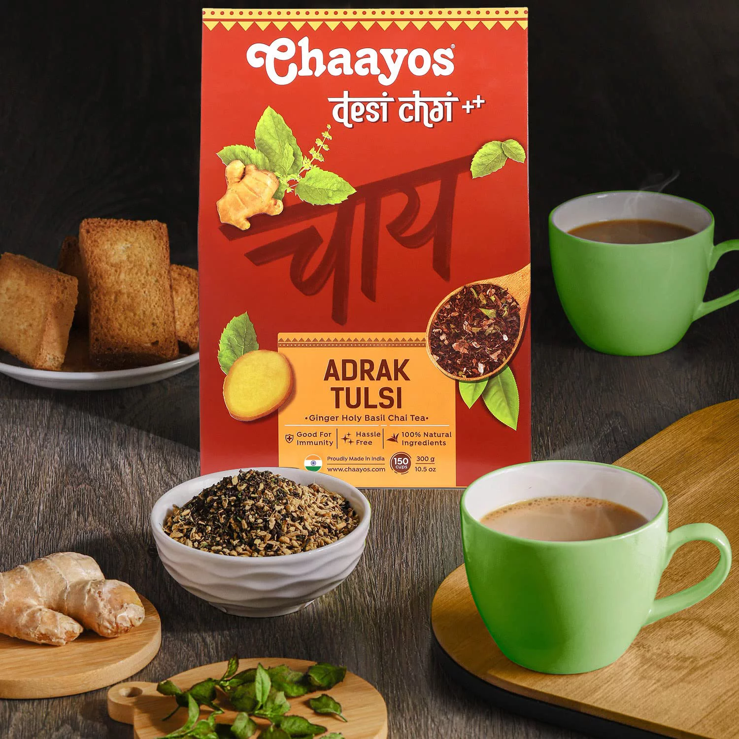 Chaayos Adrak Tulsi Tea - Immunity Boosting Chai Patti With Tulsi (Holy Basil) 100G