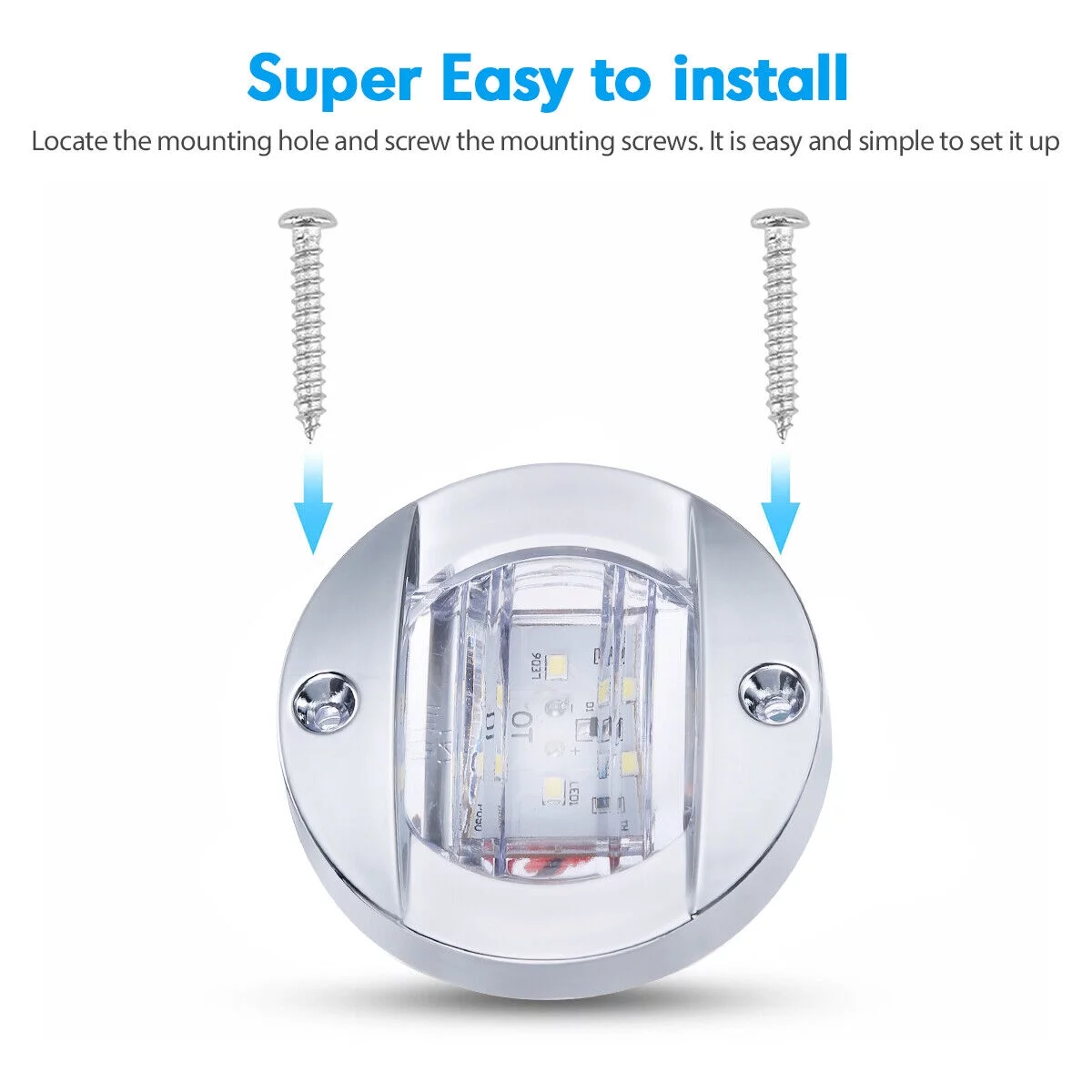 2X Round Marine Boat LED Courtesy Lights Cabin Deck Stern Navigation Light White