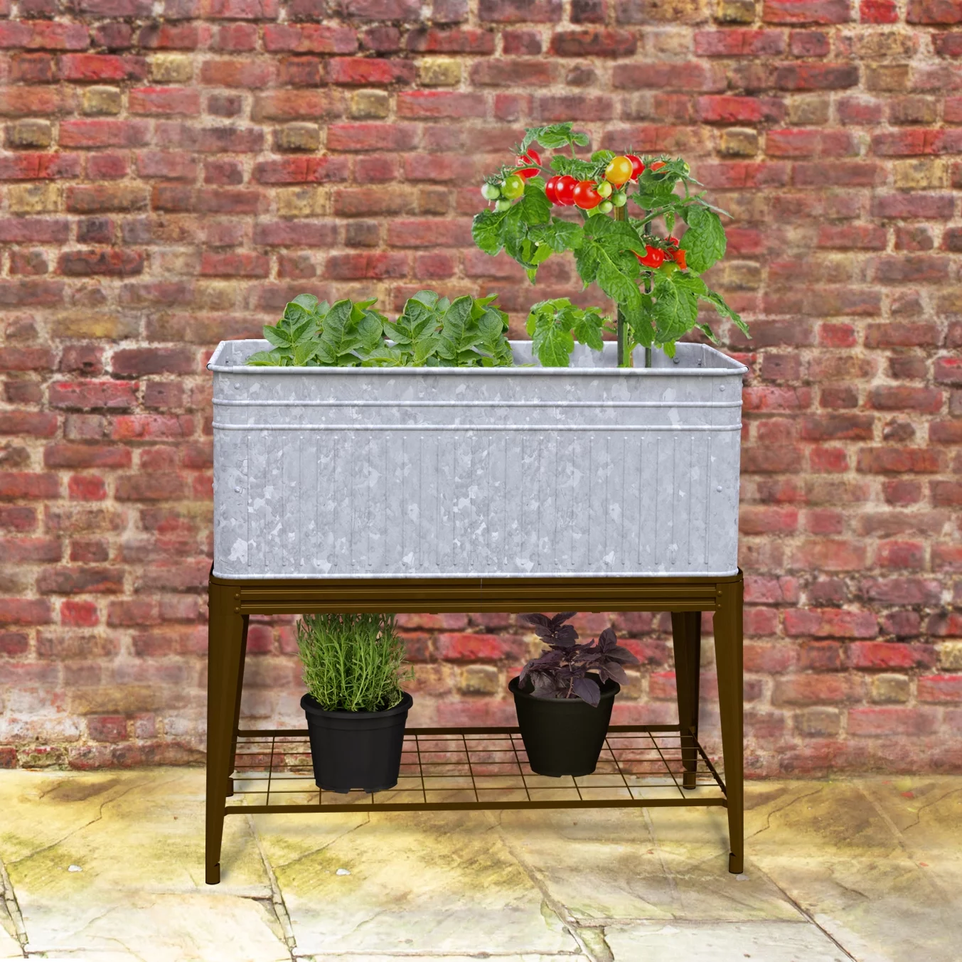 Panacea Vintage Planter and Stand, Aged Galvanized, 41