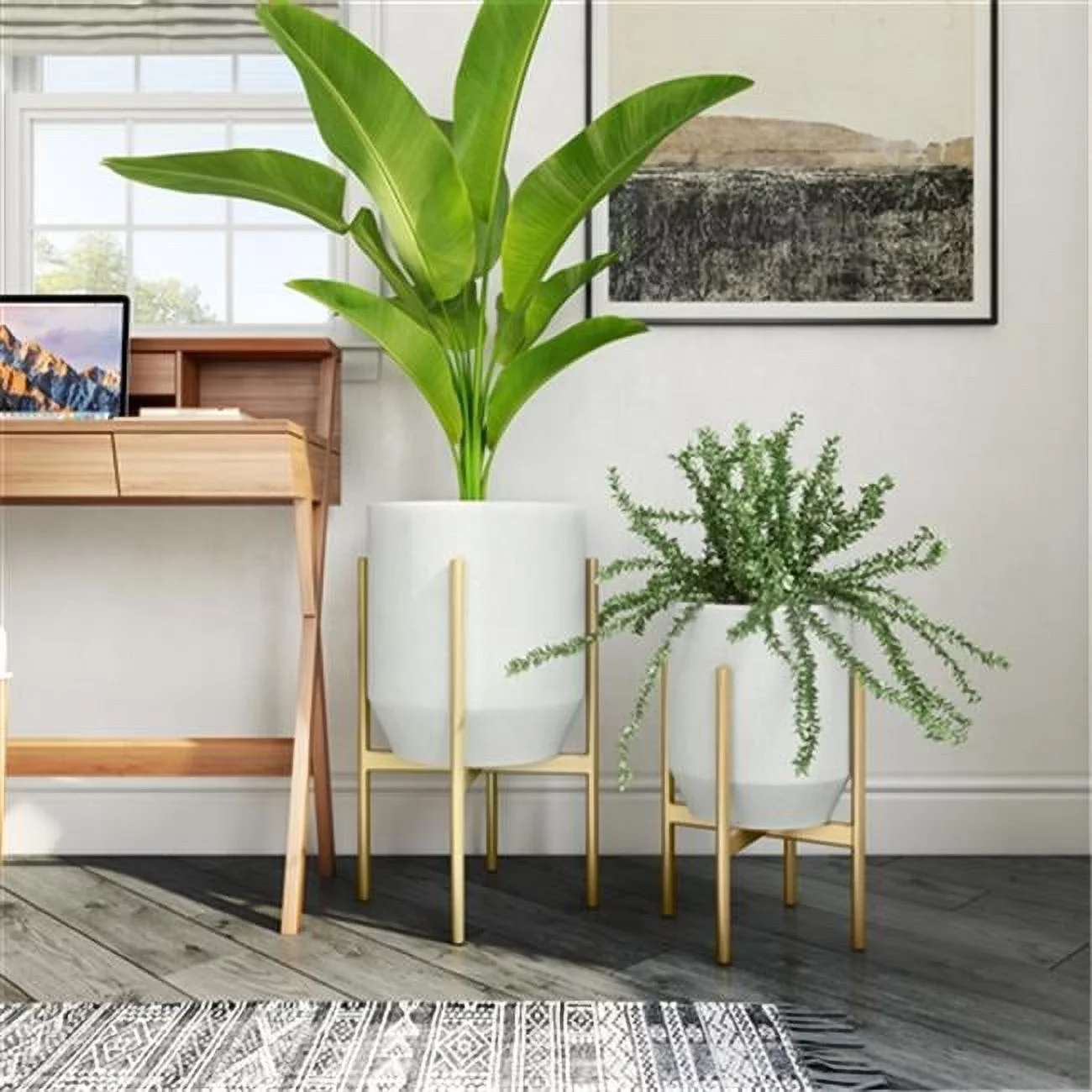 Nori Mid Century Modern Planters, Gold - Set of 2