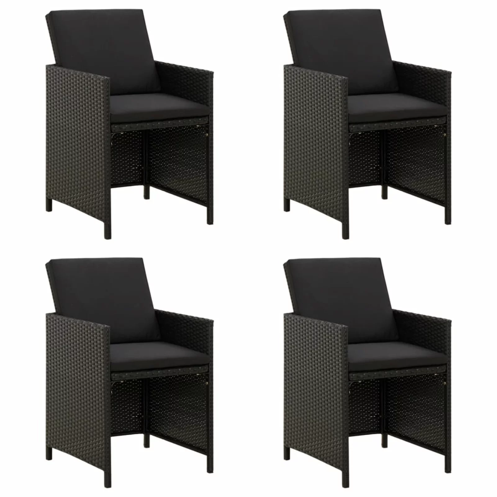 Anself Set of 4 Patio Chairs with Cushion Black Poly Rattan  Dining Chair Set for Garden, Backyard, Balcony,  Furniutre 20.5 x 22 x 33.5 Inches (W x D x H)