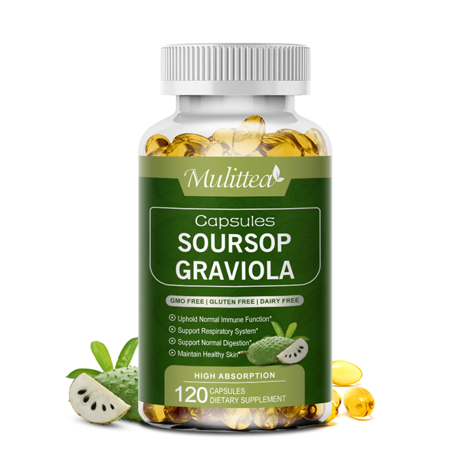 Soursop Graviola Capsules Antioxidant Supplements 1000mg - for Digestion System & Immune Support, Skin Health - 120 Capsules 60 Servings