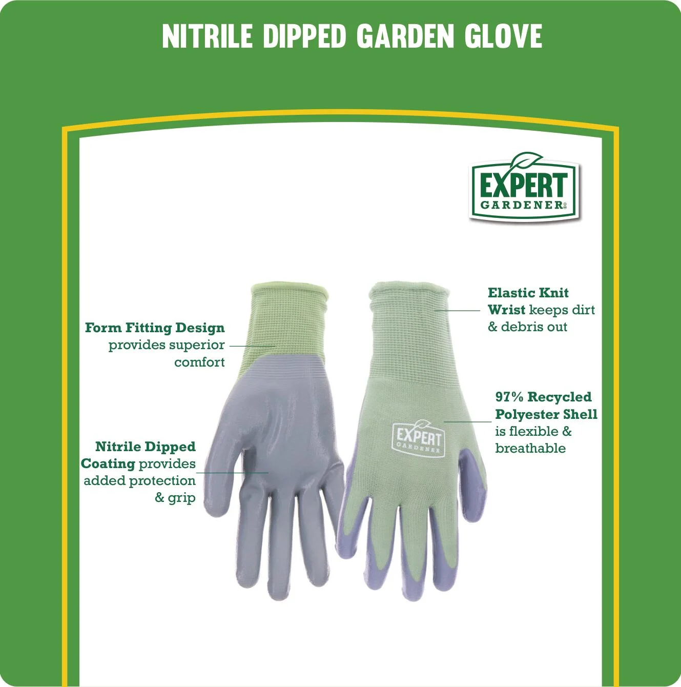 Expert Gardener Green Nitrile Sustainable Gloves Small