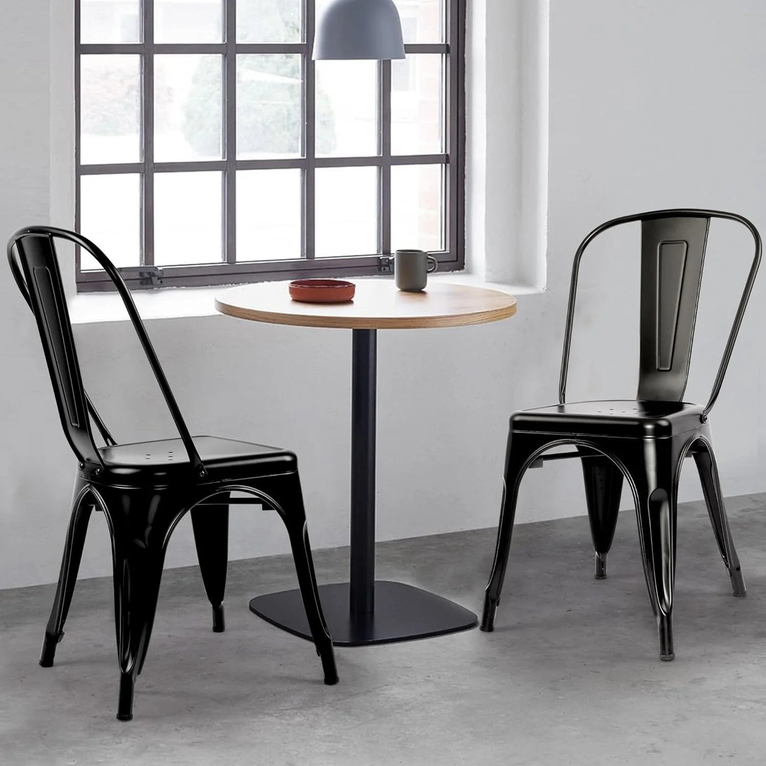 SQWERD Patio Dining Chairs Set of 4 Metal Chairs Indoor Outdoor Chairs Stackable Chairs for Kitchen  Dining Room  Bistro and Cafe (Black)