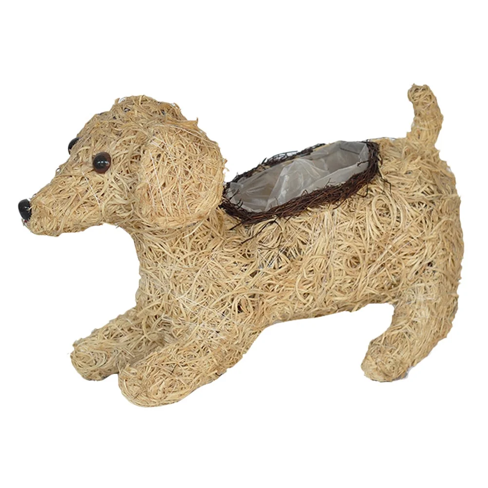 Etereauty Planter Flower Basket Pot Woven Plant Weaving Rattan Straw Succulent Handmade Seagrass Animal Garden Shape Dog Rustic