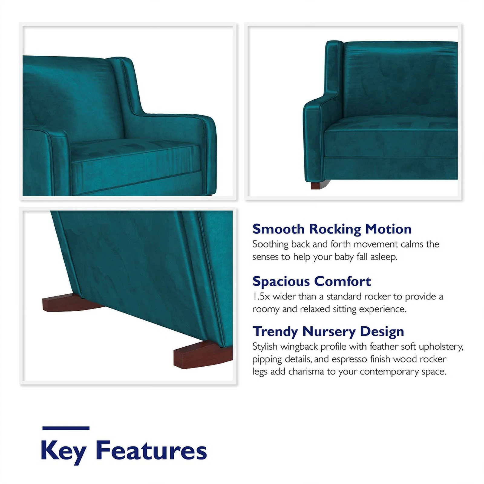 Pemberly Row Upholstered Double Rocker Chair in Green Velvet