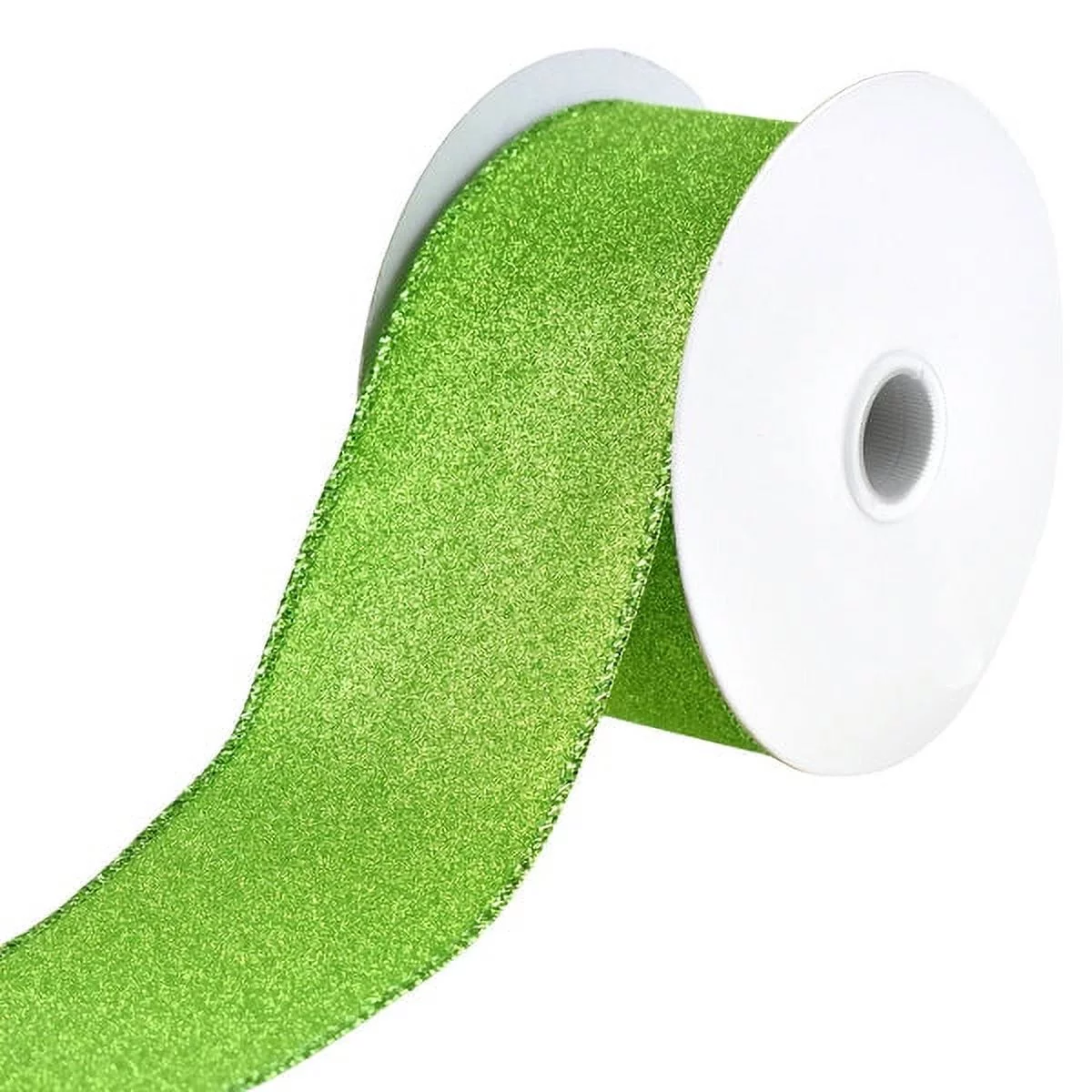 Christmas Flat Glitter Wired Edge Ribbon, 2-1/2-Inch, 10-Yard - Lime Green