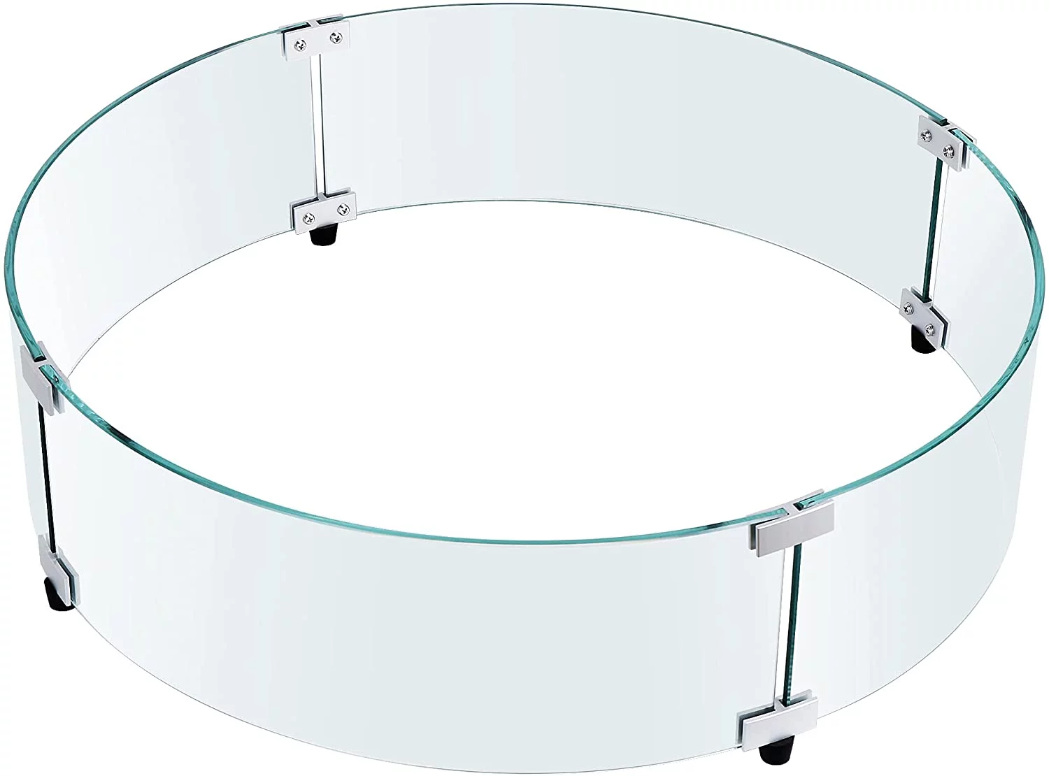 Trigoo Round Fire Pit Wind Guard 24 x 24 x 6 Inch Tempered Glass Frame Fence