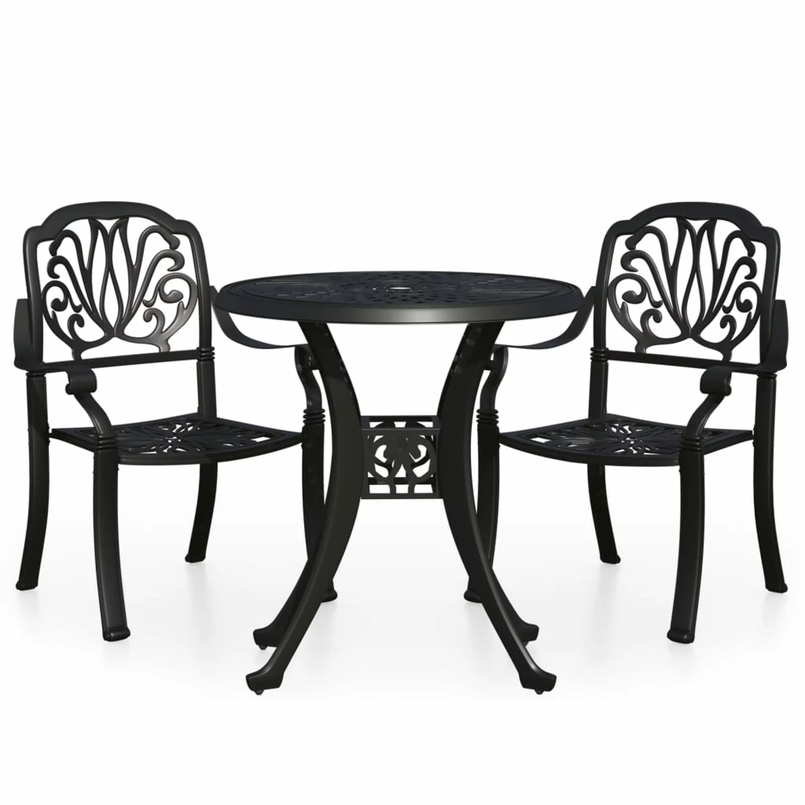 Dcenta 3 Piece Bistro Set Cast Aluminum Black Table and 2 Chairs Bar Set for Garden, Lawn, Courtyard