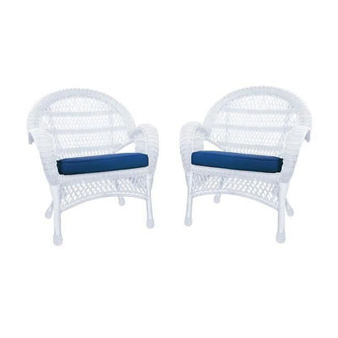 W00209-C-4-FS011-CS White Wicker Chair with Blue Cushion - Set of 4