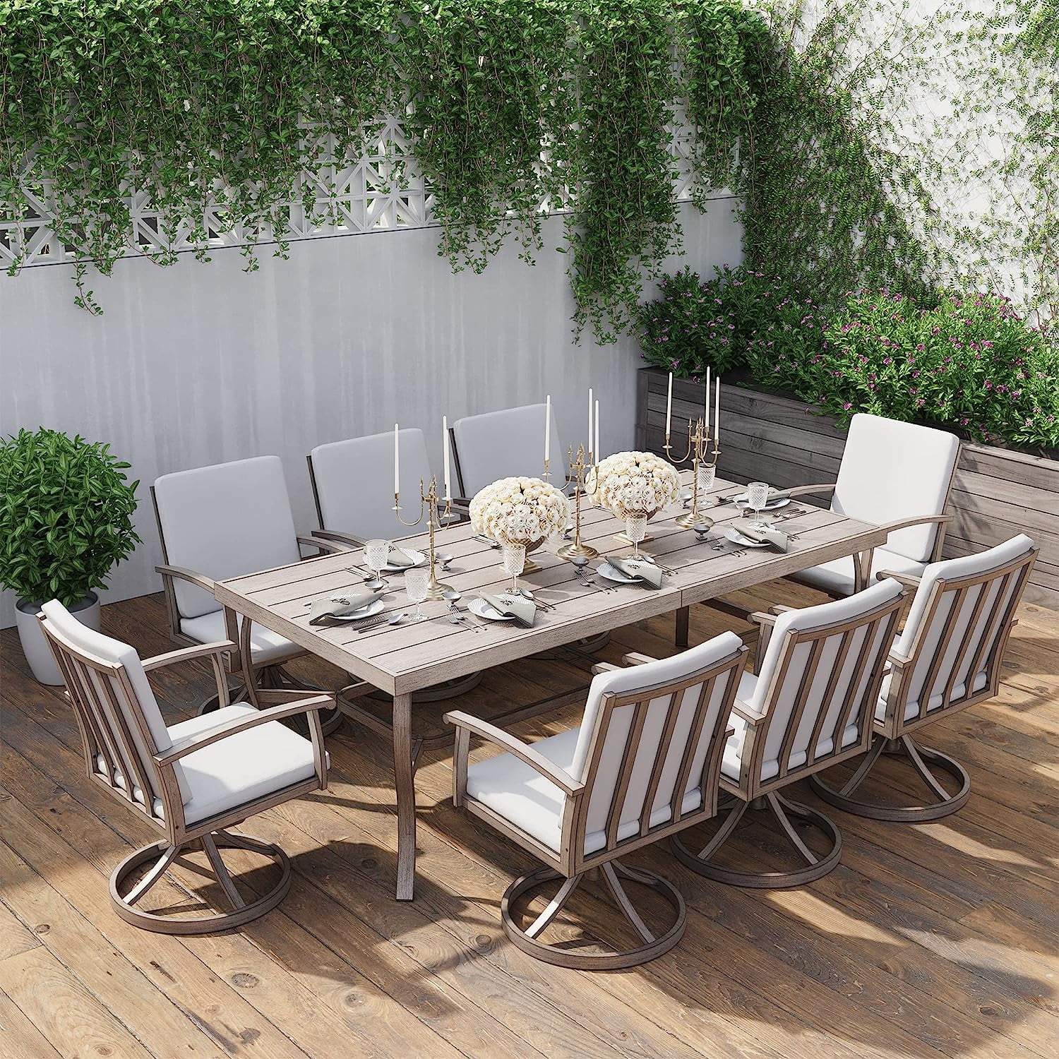 9 Piece Patio Dining Set  Aluminum Outdoor Dining Set  Aluminum Dining Table and Chairs Set  Patio Dining Furniture with Aluminum Table  Chairs and Washable Cushions (Gray)