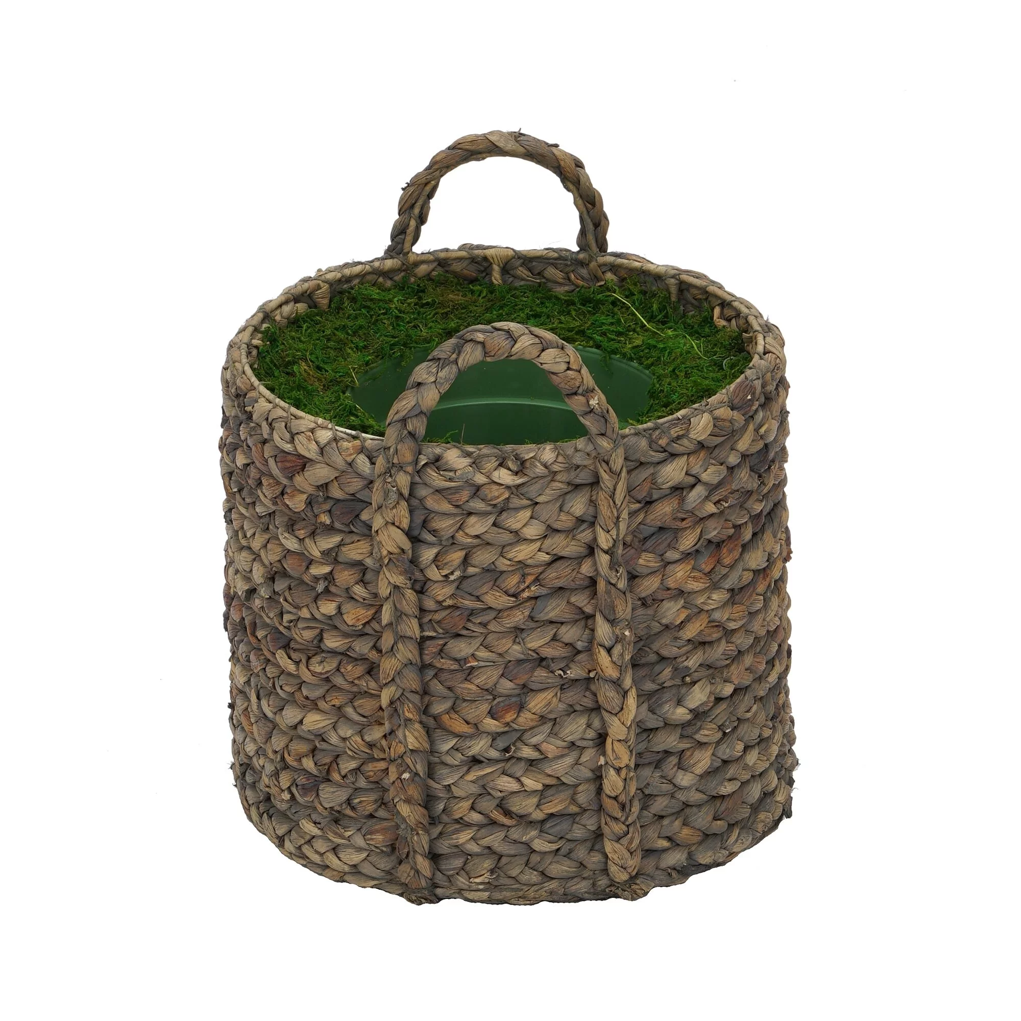 Large Braided Water Hyacinth Basket Planter Pot-in-a-Pot Natural