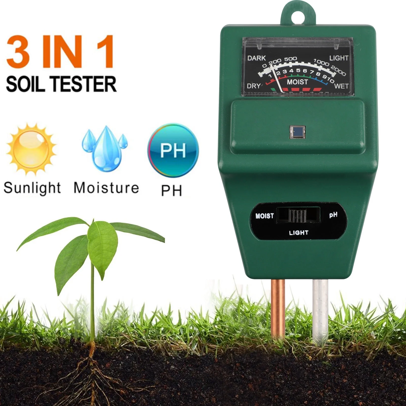 LCD Digital PH Soil Tester Water Moisture Temperature Sunlight Test Meter Plant