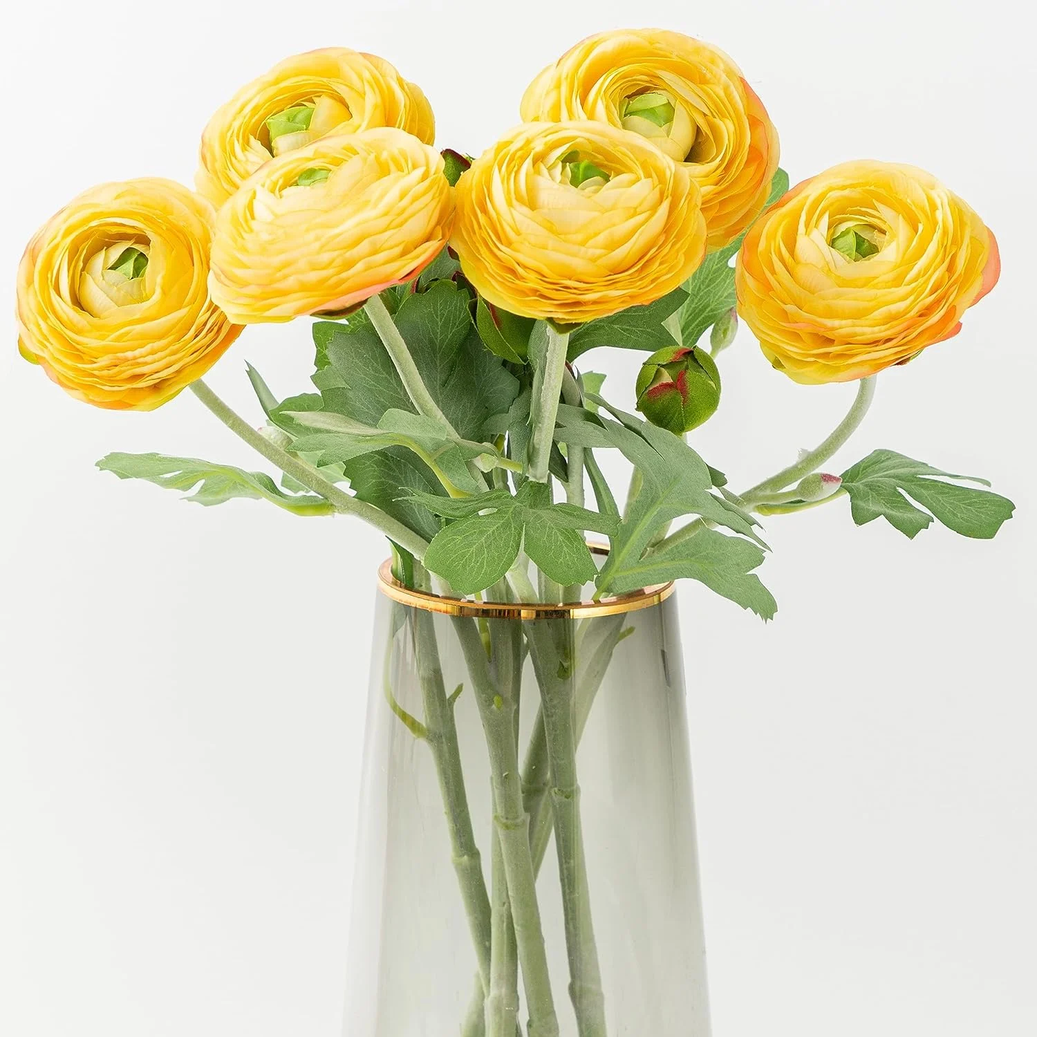 Nvzi Artificial Ranunculus Flowers with Real Touch Stem, Silk Ranunculus Flowers(6 Pack) (Yellow)