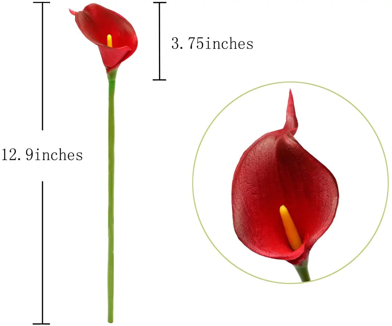 OKbus 20 Pack Artificial Flowers Calla Lilly Large Latex Fake Bouquet Soft Real Touch Long Stem Plants - Burgundy