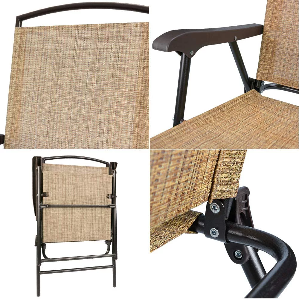 Patio Folding Chair Deck Sling Chair Camping Garden Pool Beach Using Chairs Space Saving Set of 2 (Beige)