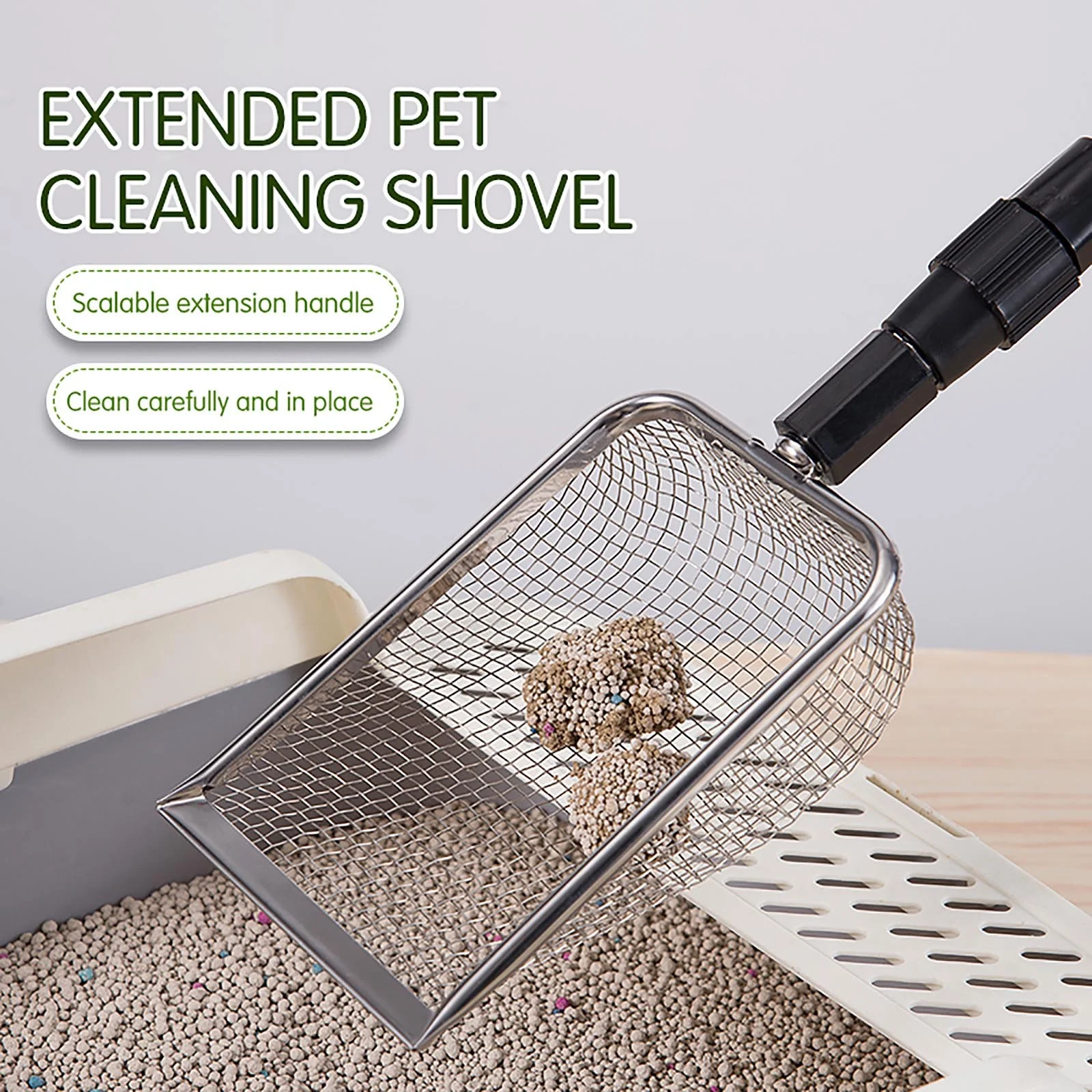 Cat Litter Shovel With Extended Handle Stainless Steel Climbing Pet Shovel Beach Shovel Toilet Pickup