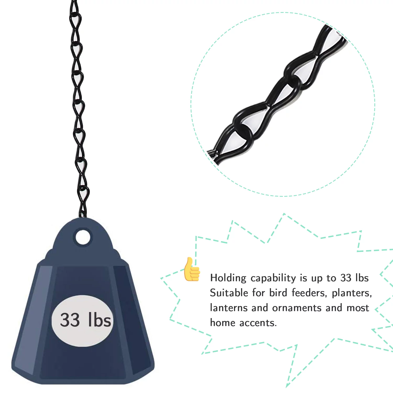 KABB Hanging Chain Set, 197 Inch Hanging Basket Chain with 10pcs S Hooks, 10pcs Connector Hooks and 5pcs Eye Hook for DIY Hanging Pendant Chains to Hang Bird Feeders, Planters, Lanterns and Ornaments