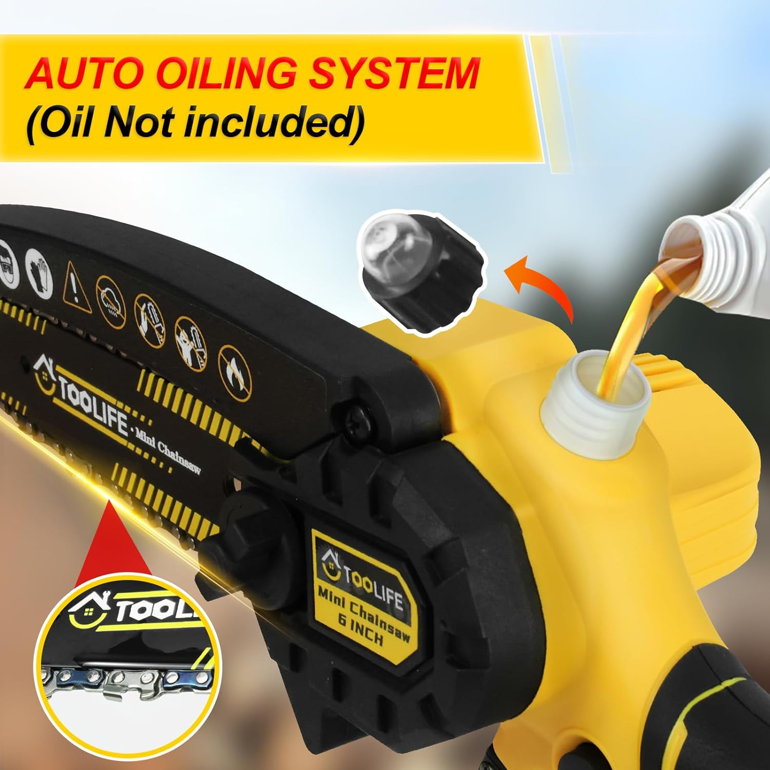 TOOLIFE 6inch Mini Chainsaw with Oil Pot Handheld Electric Battery Powered Chainsaw for Tree Cutting Gardens Tool for Men Women Mens Husband Dad for Father's Day Gifts for Anniversary