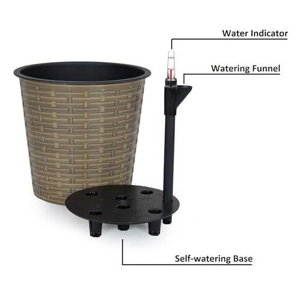 LEIYEHOOM 13 in.Gray Wicker Self-watering Planter