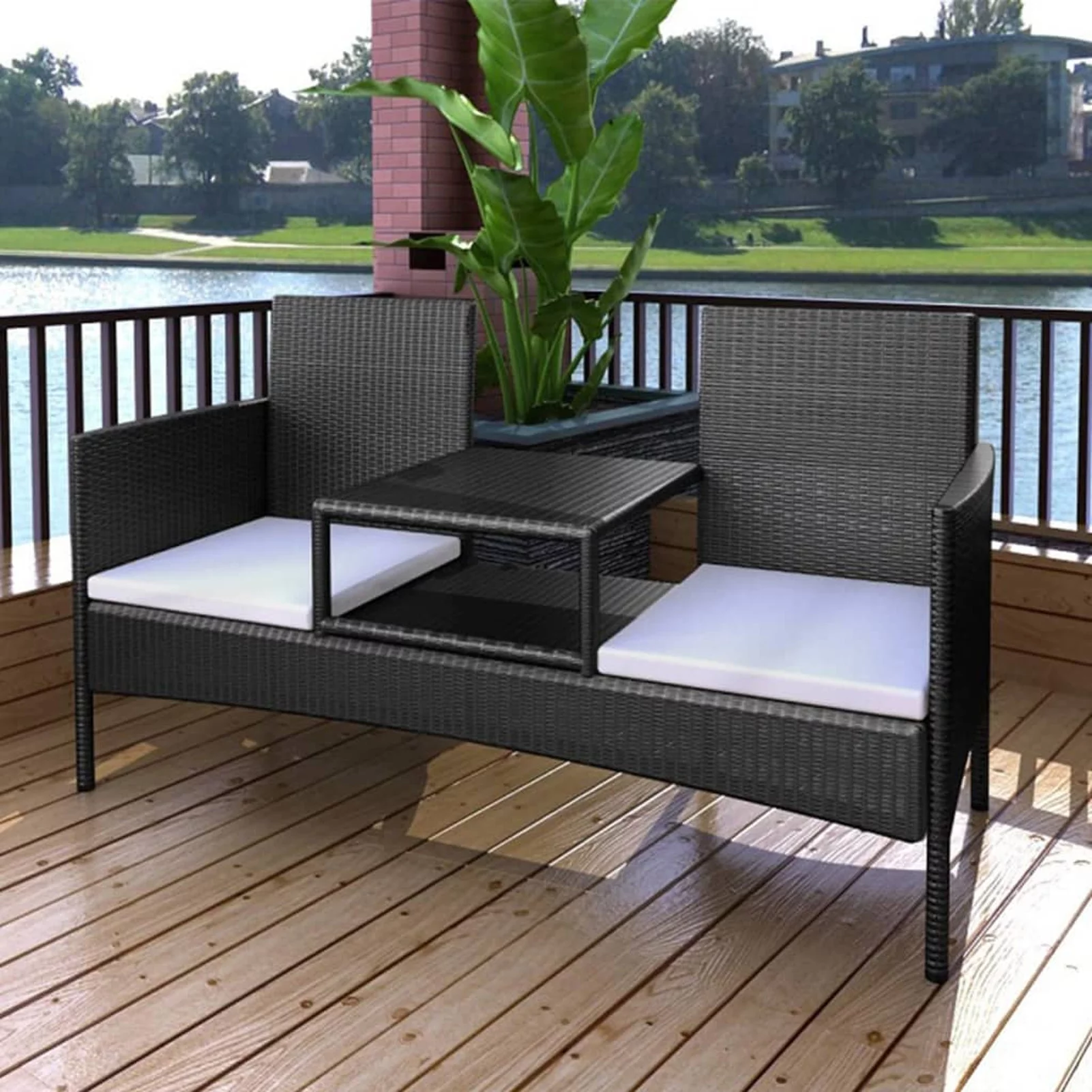 Andoer parcel,Sunroom FurnitureTable Poly Rattan Set With Sofas Tea Table Poly Wicker Patio Sofa Couch Patio Furniture With Tea TableCouch Patio 2-seater With Cushion Patio Vidaxl
