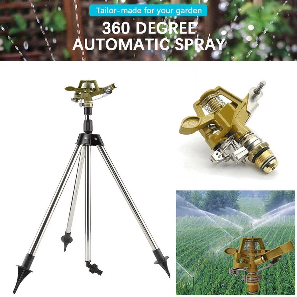 Impulse Metal Spike Sprinkler Tripod Sprayer Hose Pipe Water Garden Lawn Grass