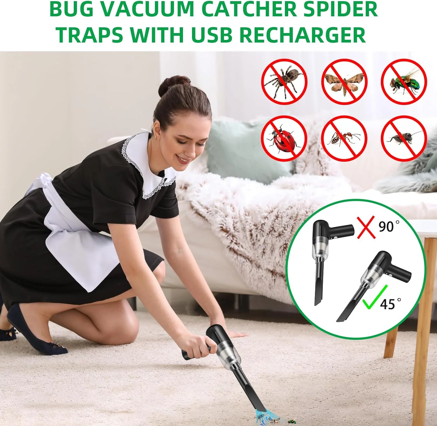 2Z Handheld Vacuum and Blower Cordless Rechargeable Bug Vacuum Catcher for Insect Stink Bug Spider, Portable Vacuum Cleaner Strong Suction Bug Sucker for Car Kitchen Pet Hair
