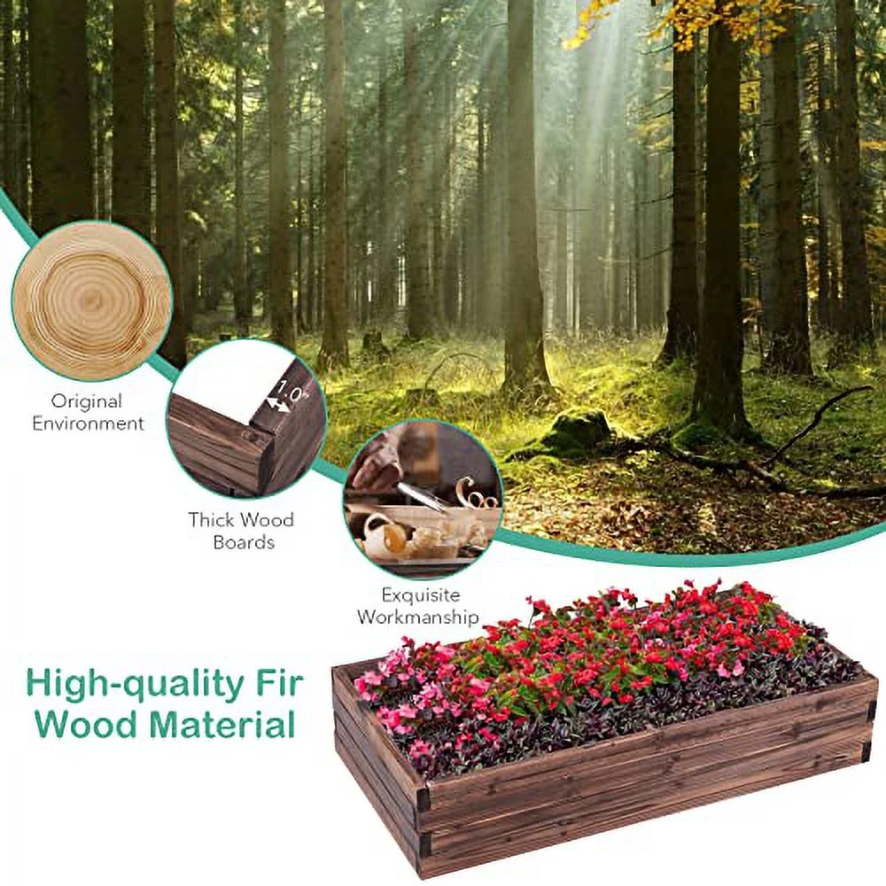 S AFSTAR Rectangular Raised Garden Bed, Wood Brown Planter Box, Outdoor Herbs Vegetables Flowers Planting Bed, Above Ground Garden Flower Beds for Balcony Patio Lawn, 47''L x 24''W x 9''H (Brown)