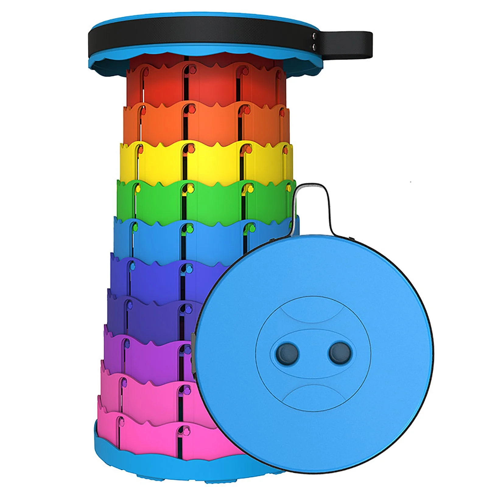 AaSFJEG Teacher Appreciation Gifts Rainbow Style Telescopic Stool Outdoor Telescopic Stool Rotating Soft Cushion Portable Travel Storage Bag Queuing Folding Chair