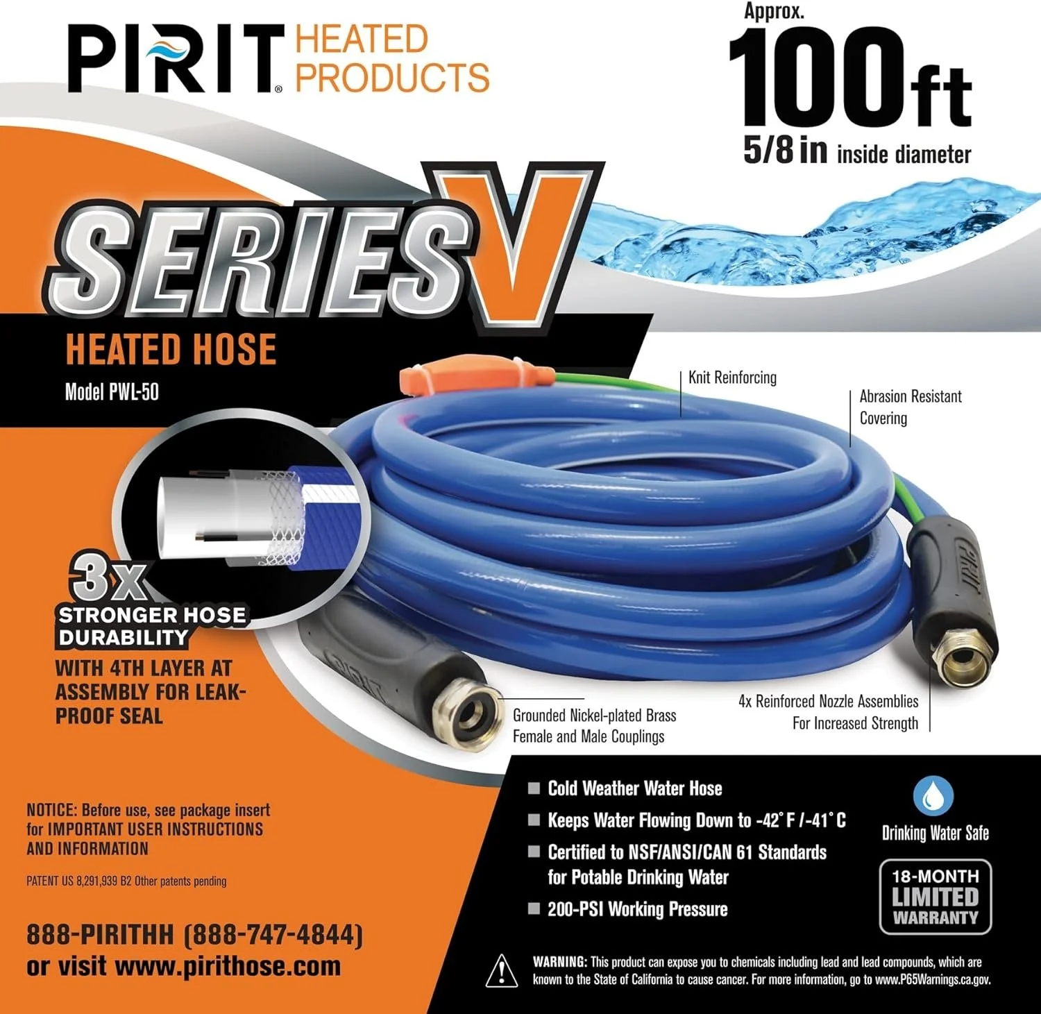 Pirit PWL-05-100 Series V Heated Hose, Blue