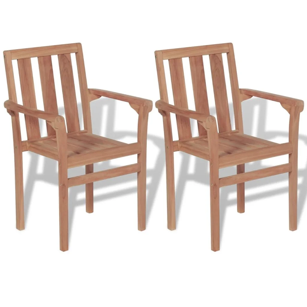 Andoer Stackable Garden Chairs 2 pcs Solid Teak Wood