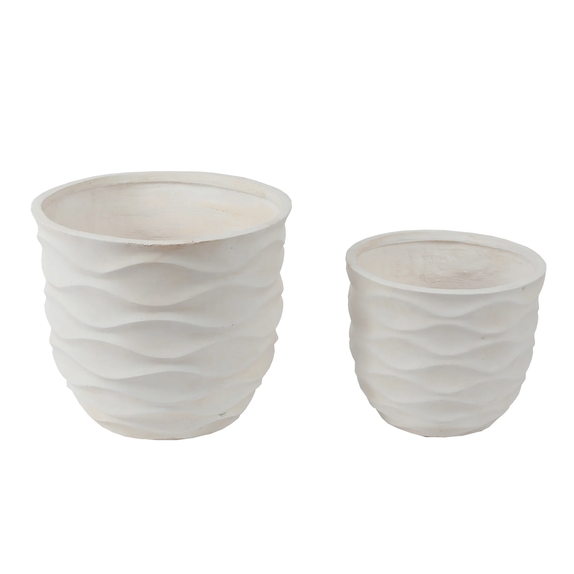 Havenside Home Kayu 2-piece Wavy Design White MgO Planters by