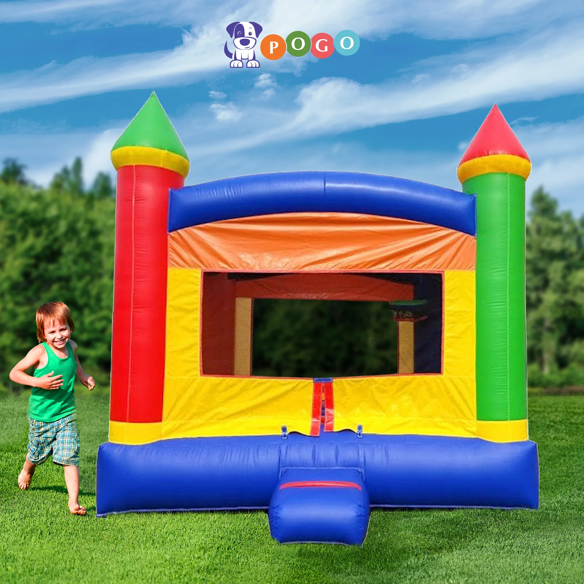 Pogo Bounce House Crossover Inflatable Bounce House, Rainbow Jumper, No Blower